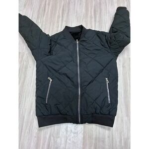 SHEIN Quilted Bomber Jacket Black Fleece Lined Zipper Pockets Women's Size L